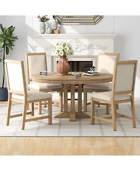 Streamdale Furniture 5-Piece Extendable Round Dining Set with 4 Upholstered Chairs
