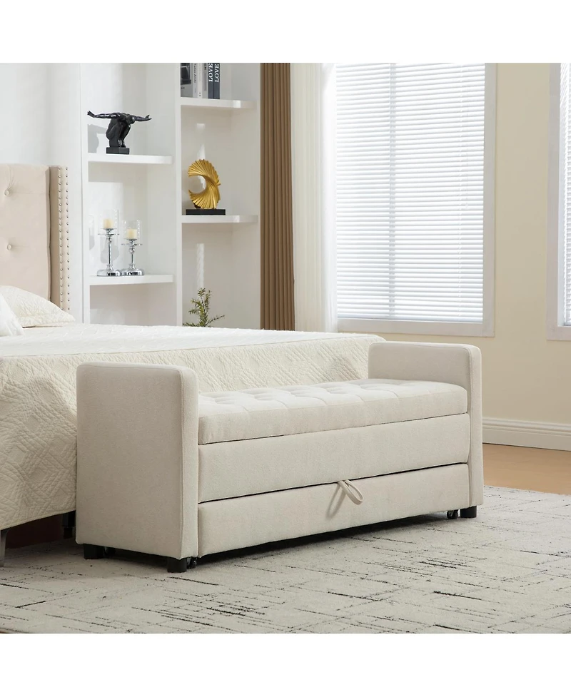 Streamdale Furniture 58" Modern Upholstered Storage Bench with Rolled Arms, Beige