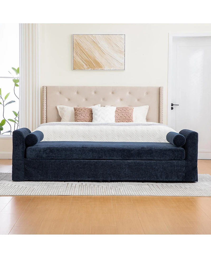 Streamdale Furniture 88.58" Modern Chenille Chaise Lounge Bench with 2 Bolster Pillows