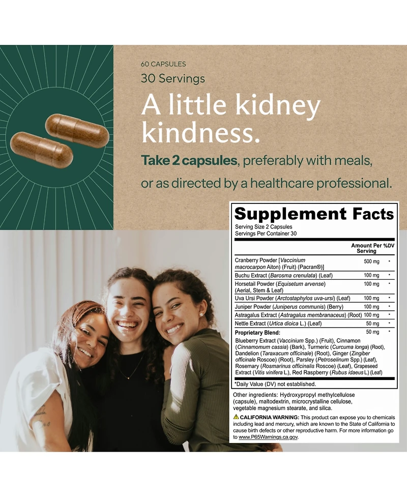 Sunergetic Kidney Cleanse Supplement with Pacran Cranberry, Astragalus and Herbal Blend for Kidney and Urinary Tract Support, 60 Capsules