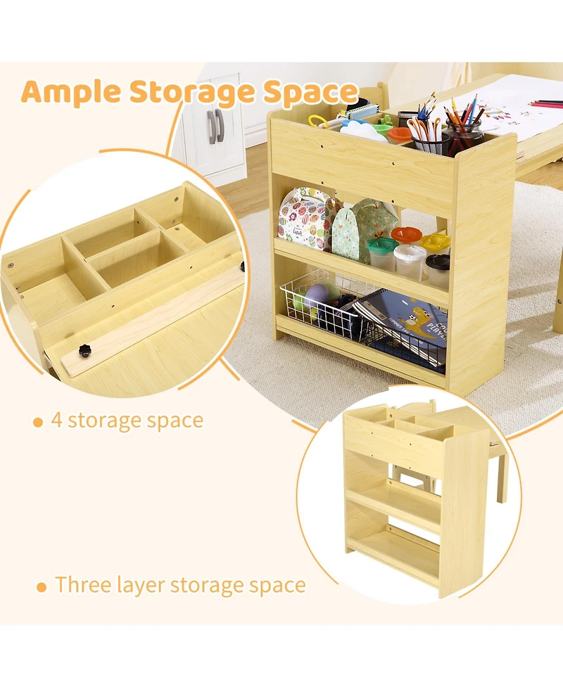homfan Toddler Craft Play Wood Activity Desk Kids Art Table with Large Storage Shelves for Writing Drawing,Nursery, Children's Wooden Furniture