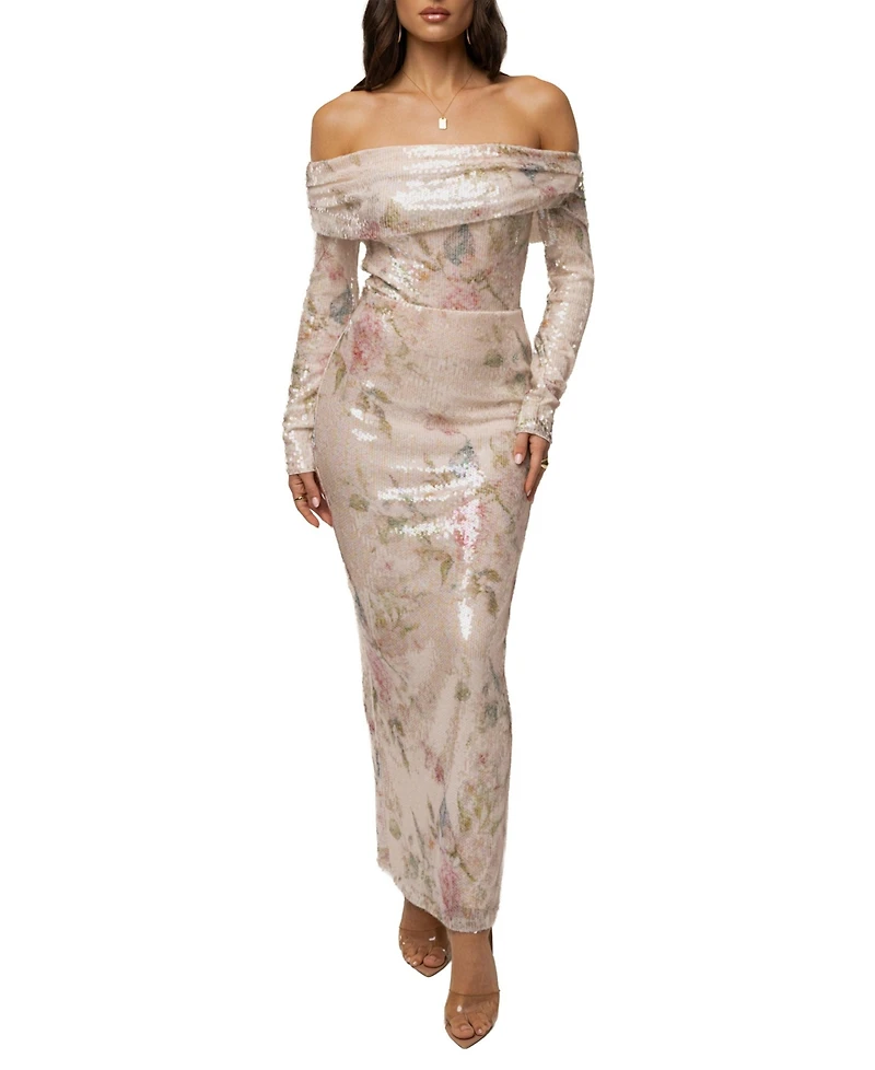 Jluxlabel Women's High-Waisted Floral Villa Nights Sequin Skirt
