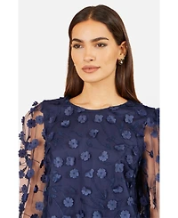 Yumi Women's Sheer Sleeve Applique Flower Top
