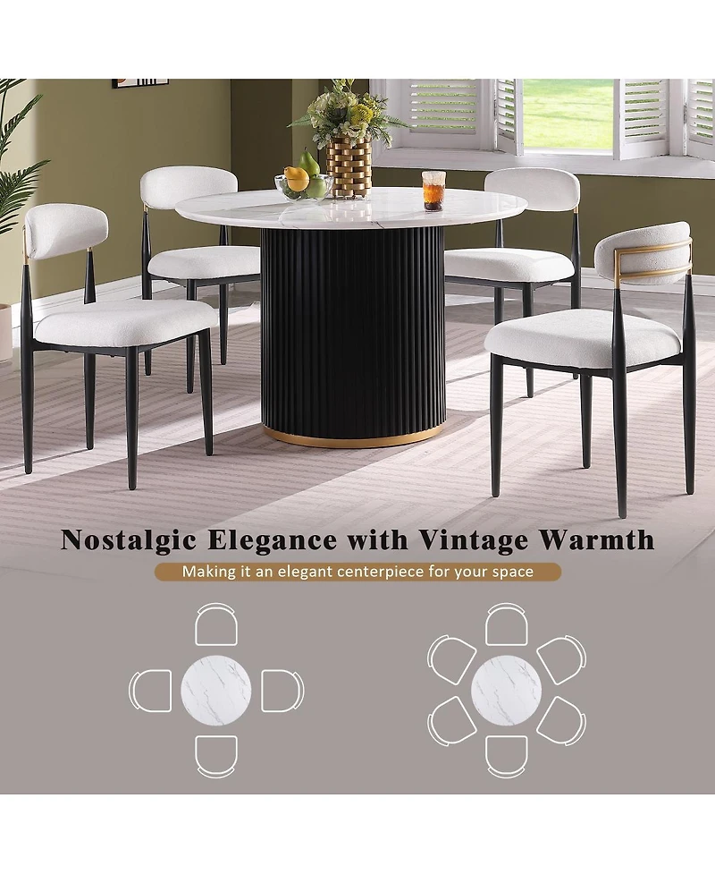 Streamdale Furniture 46" Round Faux Marble Dining Table with Metal Base