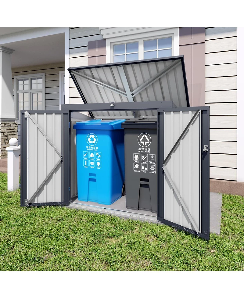 Streamdale Furniture Outdoor Metal Trash Can Storage Shed For 2 Bins - Waterproof Garden Enclosure