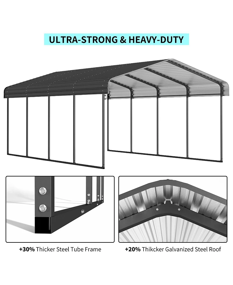 Streamdale Furniture 12x20 Feet Heavy-Duty Galvanized Steel Metal Carport Garage Shelter