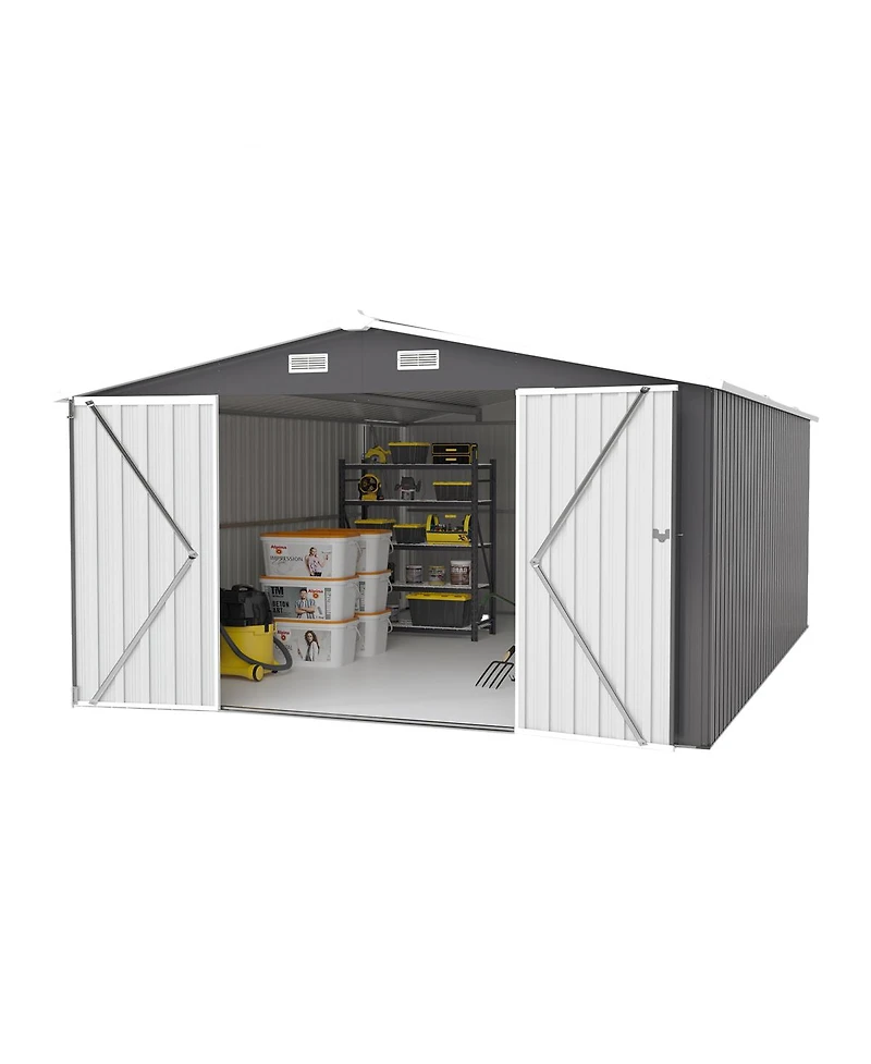 Streamdale Furniture 10x14 Feet Metal Outdoor Storage Shed With 3 Lockable Doors