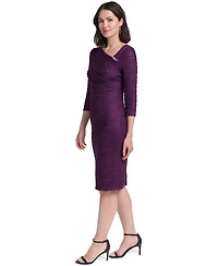 Jessica Howard Women's Elbow Sleeve Asymmetrical Neckline Side Tuck Dress