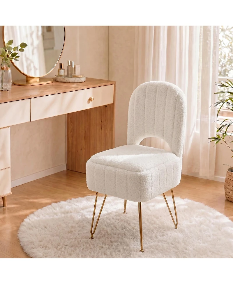 homfan Vanity Stool with Backrest – Modern Teddy Fleece Ottoman Hidden Storage, Large Square Bench, 280 lbs Capacity, Folding