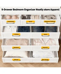 Rainsken 9-Drawer Dresser, Metal Profile Chest of Drawers, with Smooth Gliding Drawers, Storage Cabinet for Closet, for Bedroom,Living Room,Entryway