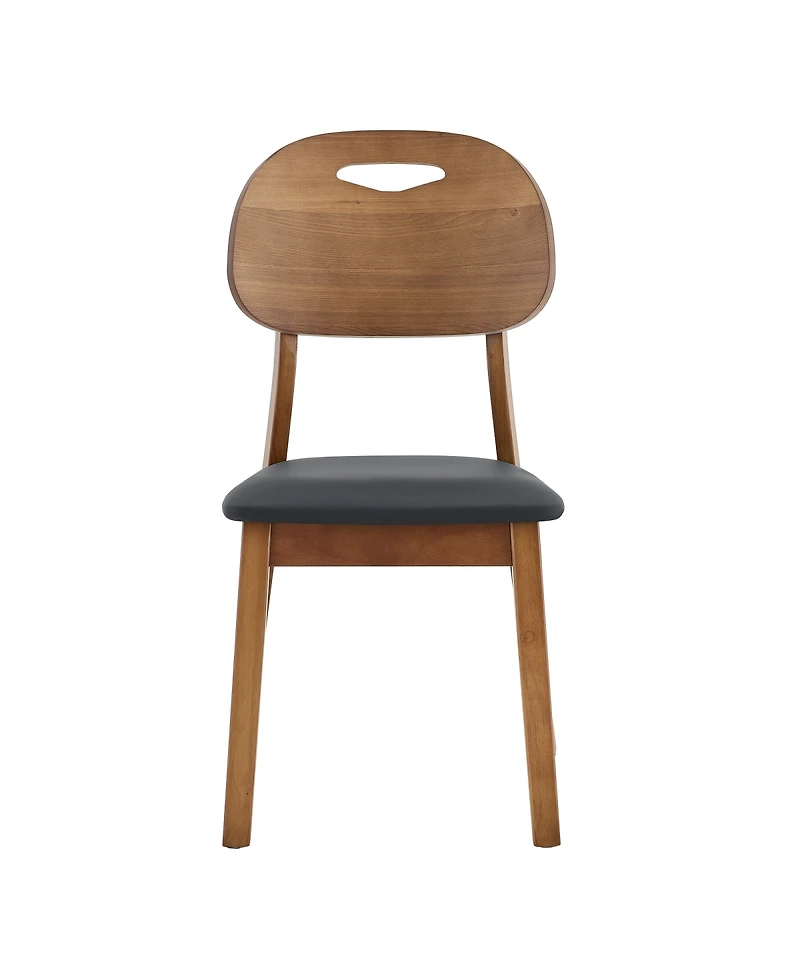 Streamdale Furniture 2 Walnut Solid Wood Dining Chairs with Pu Cushions and Hollow Backs