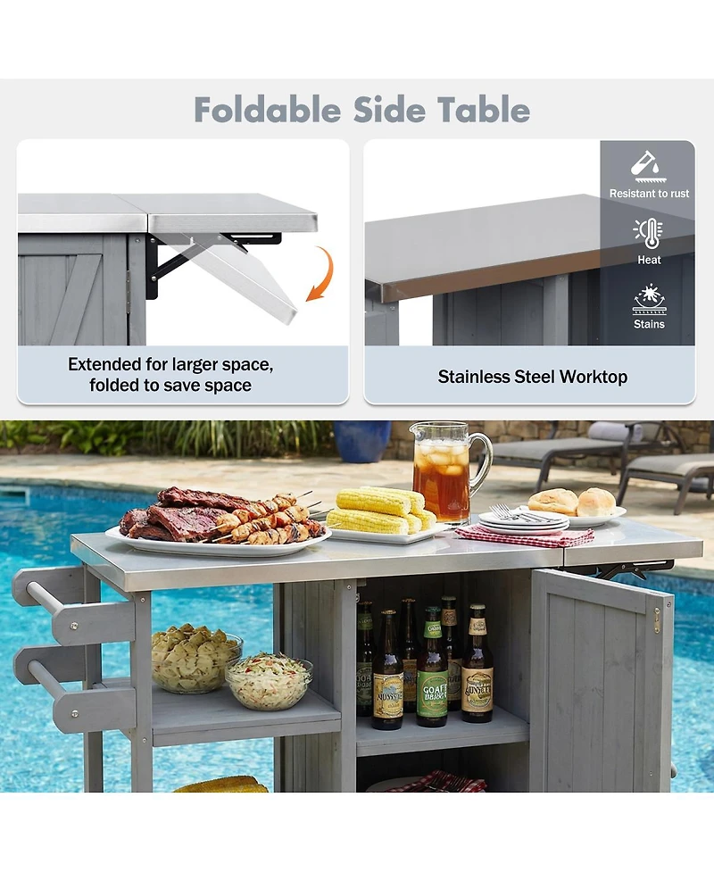 Streamdale Furniture Foldable Outdoor Kitchen Island With Storage, Prep Station, And Lockable Wheels