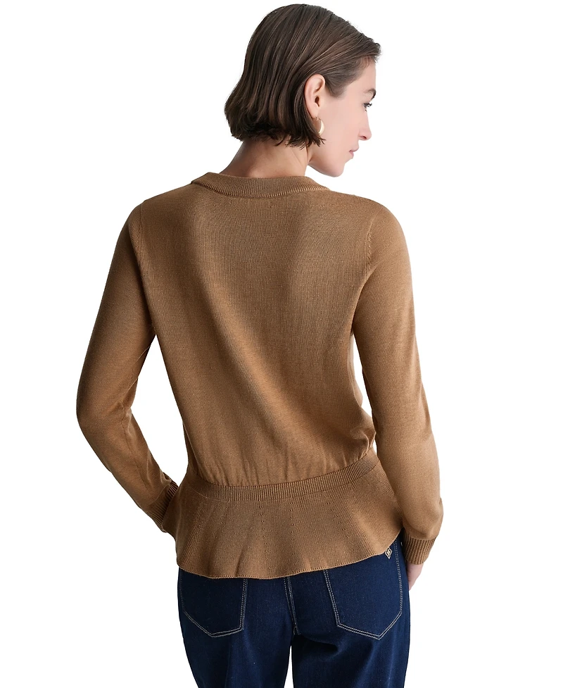 Bcbg Women's Long-Sleeve Crewneck Argyle Peplum Sweater