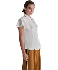 Bcbg Women's Button-Front Tiered Ruffle Short-Sleeve Blouse