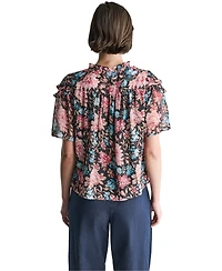 Bcbg Women's Printed Short-Sleeve Ruffle Detail Blouse
