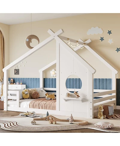 Streamdale Furniture Wood House Floor Bed with Window and Shelf