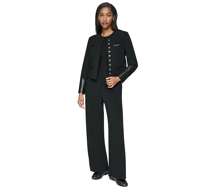 Dkny Women's Cropped Collarless Button-Front Jacket