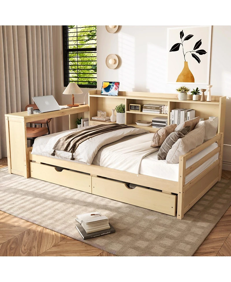 Streamdale Furniture Twin Corner Daybed With Storage, Desk, Charging, Bookcase