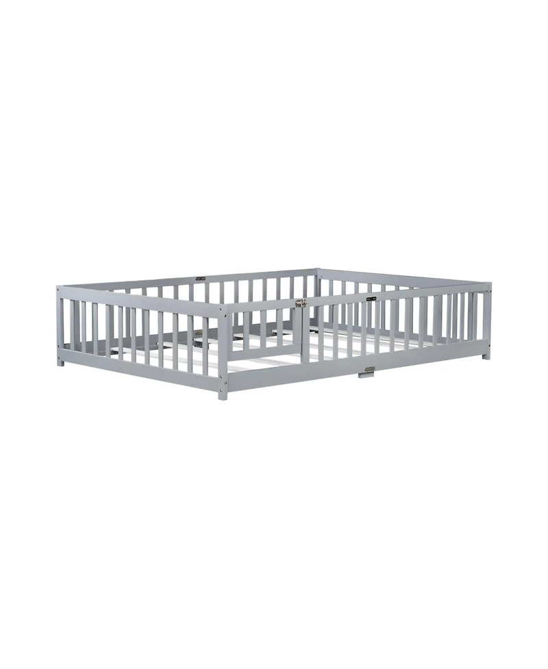 Streamdale Furniture Floor Bed with Fence, Door and Guardrails