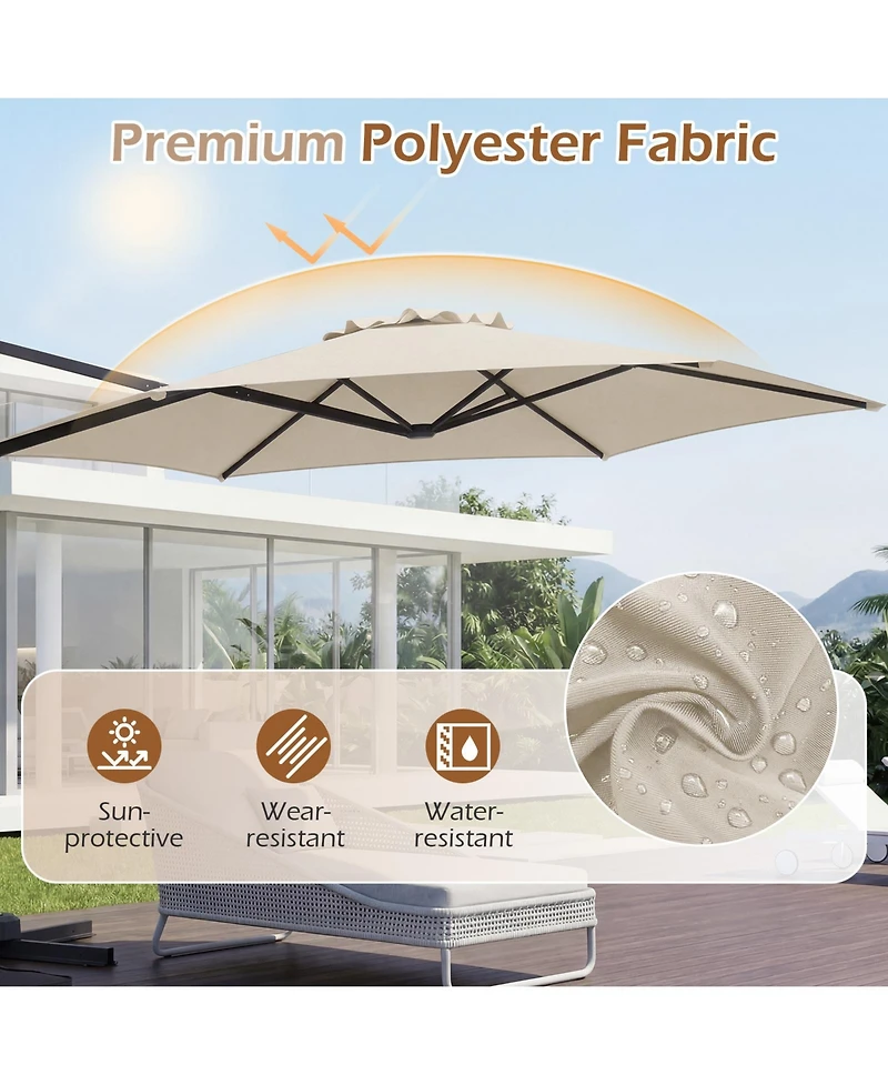 Costway 10 Feet Patio Cantilever Umbrella with 360degree(s) Rotation, Air Vent, Cross Base Included