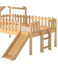 Streamdale Furniture Loft Bed with Slide, Playhouse, Stars, Window, Led Lights