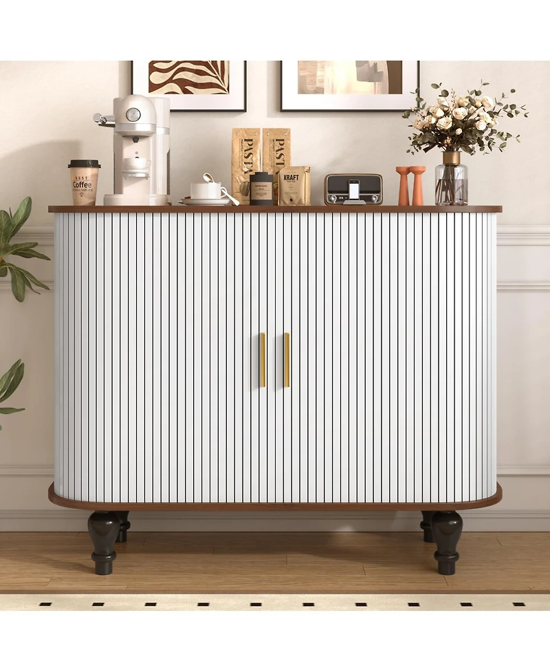 Streamdale Furniture 39'' Fluted Mid-Century Modern Bar Cabinet with Wine Storage