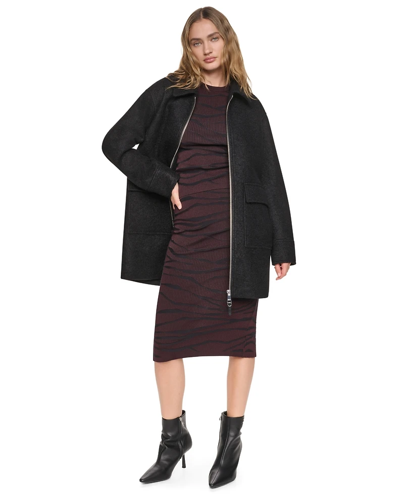 Dkny Women's Boucle and Speckled Herringbone Tailored Coat