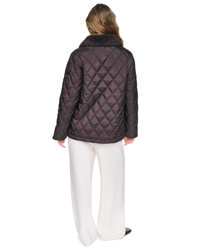 Dkny Women's Sherpa Collar Diamond-Quilted Coat