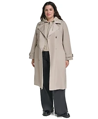 Dkny Women's Double Breasted Belted Trench with Hooded Bib Coat