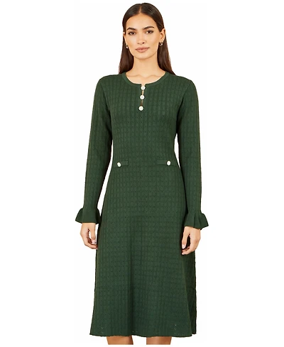 Yumi Women's Long Sleeve Knitted Midi Dress