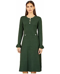 Yumi Women's Long Sleeve Knitted Midi Dress