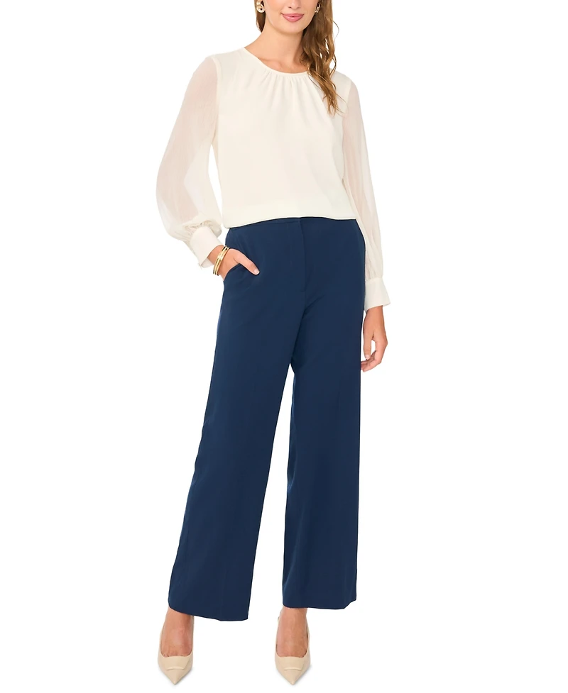 Vince Camuto Women's Gathered Crewneck Long-Sleeve Blouse