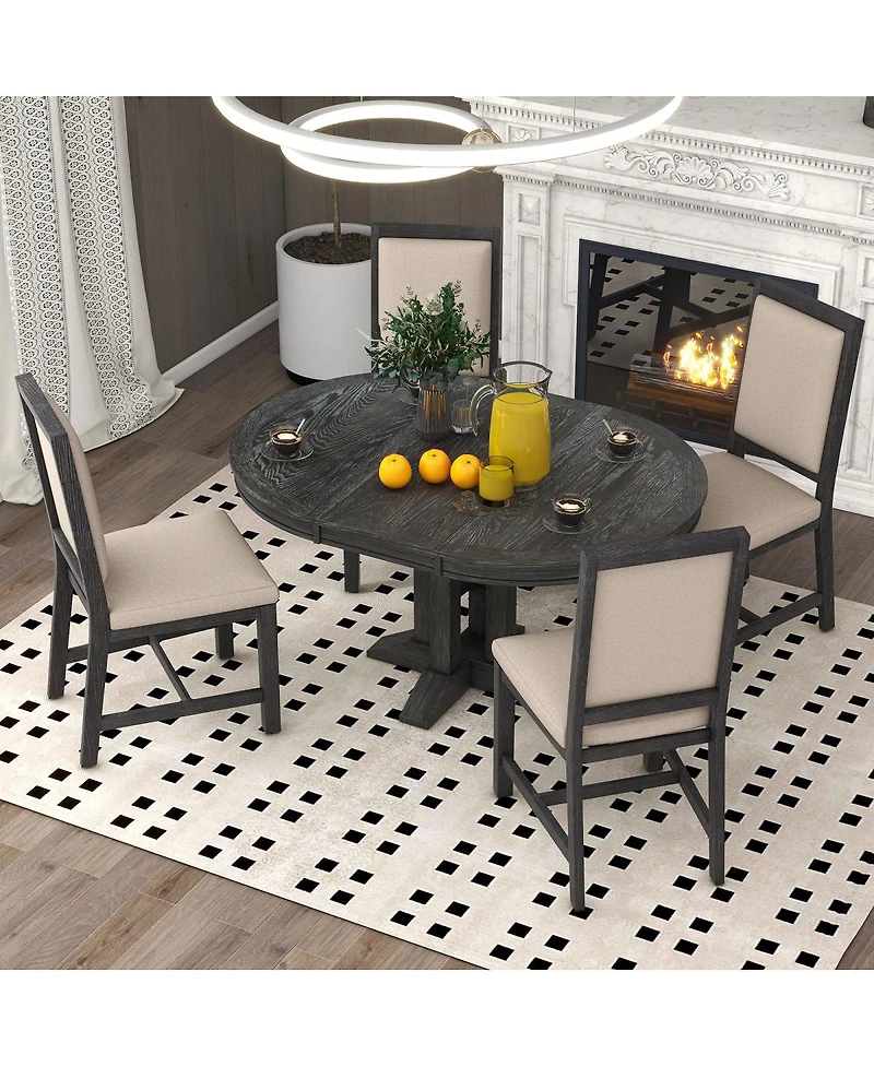 Streamdale 5-Piece Extendable Round Dining Set with 4 Upholstered Chairs