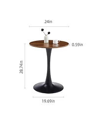 Streamdale Furniture Modern Dark Wood Grain Round Dining Table with Matte Iron Base