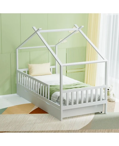 Streamdale Furniture Full House Bed with 2 Storage Drawers And Roof