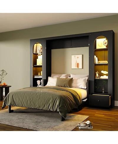 Streamdale Furniture Murphy Bed with Shelf, Cabinets, Drawers and Led