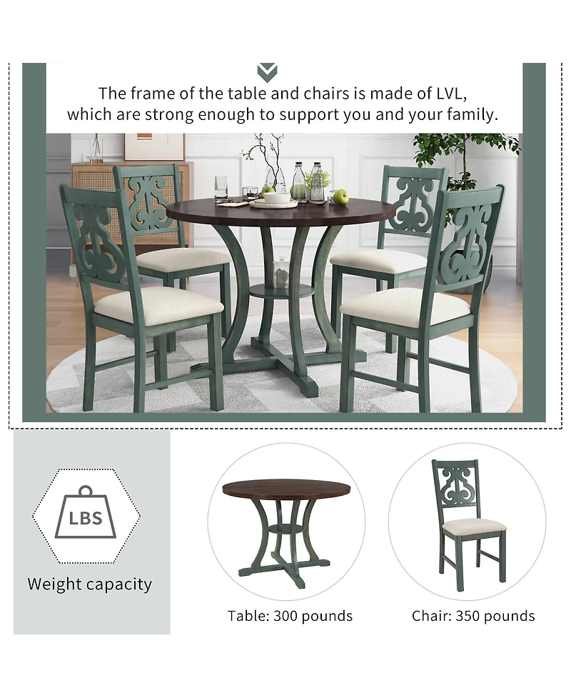 Streamdale Furniture 5-Piece Round Dining Table Set with 4 Fabric Chairs