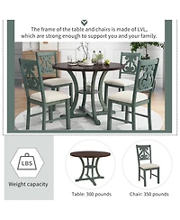 Streamdale Furniture 5-Piece Round Dining Table Set with 4 Fabric Chairs