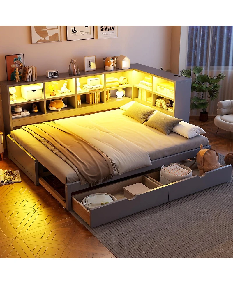 Streamdale Furniture Twin Xl to King Daybed Title Storage, Led, Usb