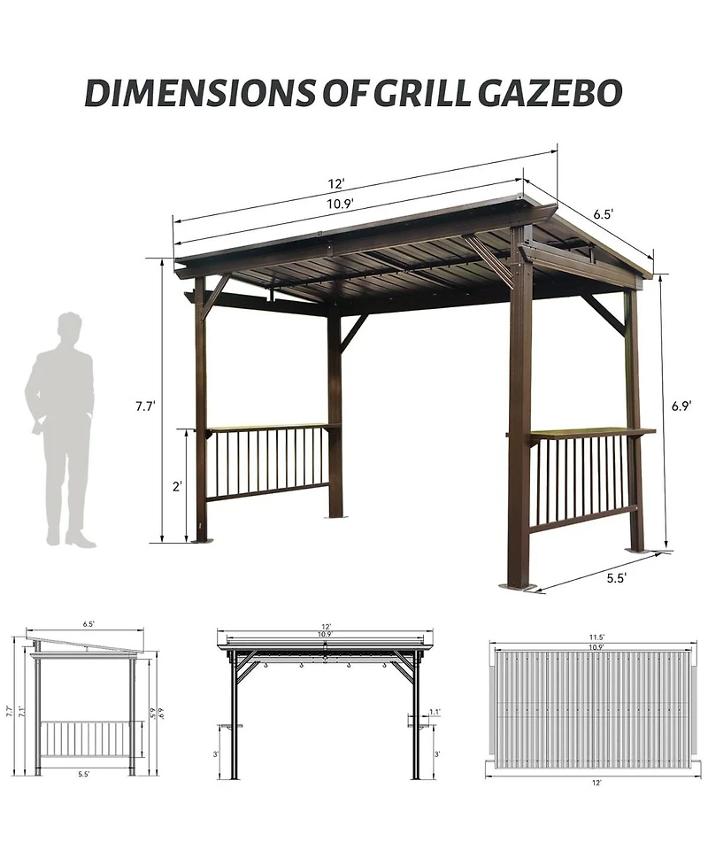 Streamdale Furniture Hardtop Grill Gazebo with Shelves and Galvanized Steel Roof