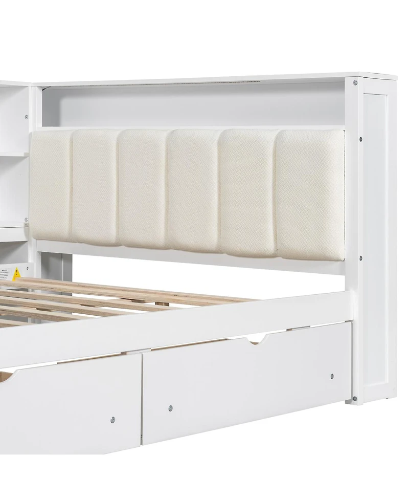 Streamdale Furniture Wood Platform Bed With Storage, Desk, Led, Charging