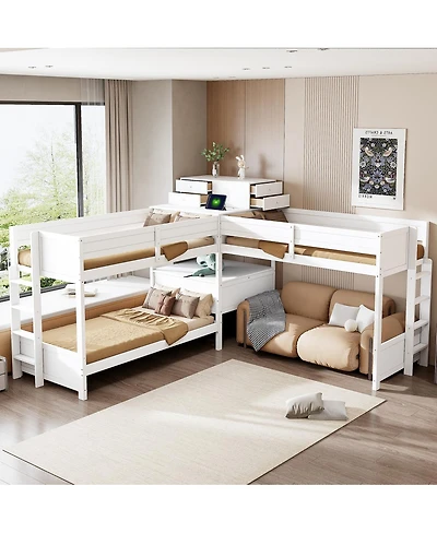Streamdale Furniture L-Shaped Bunk Bed with Desk, Drawers, Usb/Power