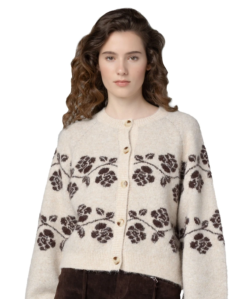 Blank Nyc Women's Floral Scoop Neck Cardigan Sweater