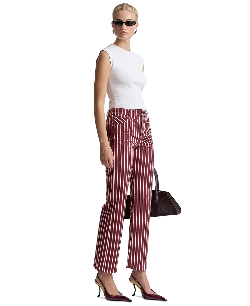 Avec Les Filles Women's Mid-Rise Striped Bootcut Cotton-Blend Jeans