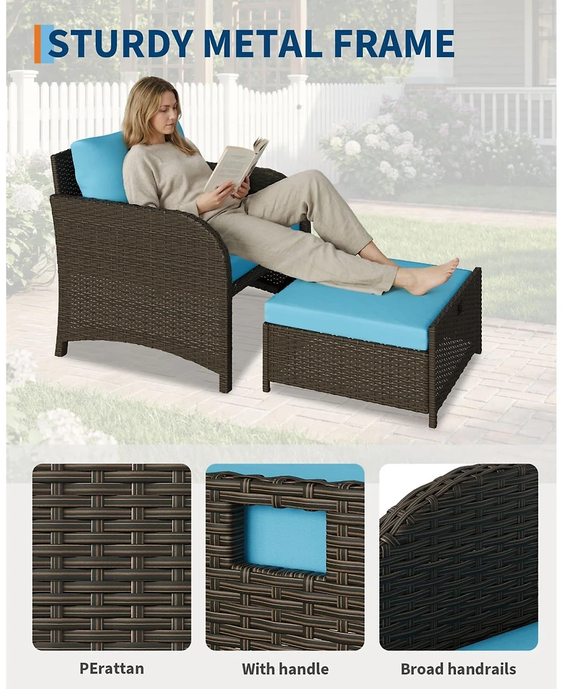 homfan Patio Furniture Set Pe Rattan Wicker Outdoor Seating Set with Ottomans and Glass Tabletop All Weather Conversation Furniture for Garden