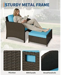 homfan Patio Furniture Set Pe Rattan Wicker Outdoor Seating Set with Ottomans and Glass Tabletop All Weather Conversation Furniture for Garden