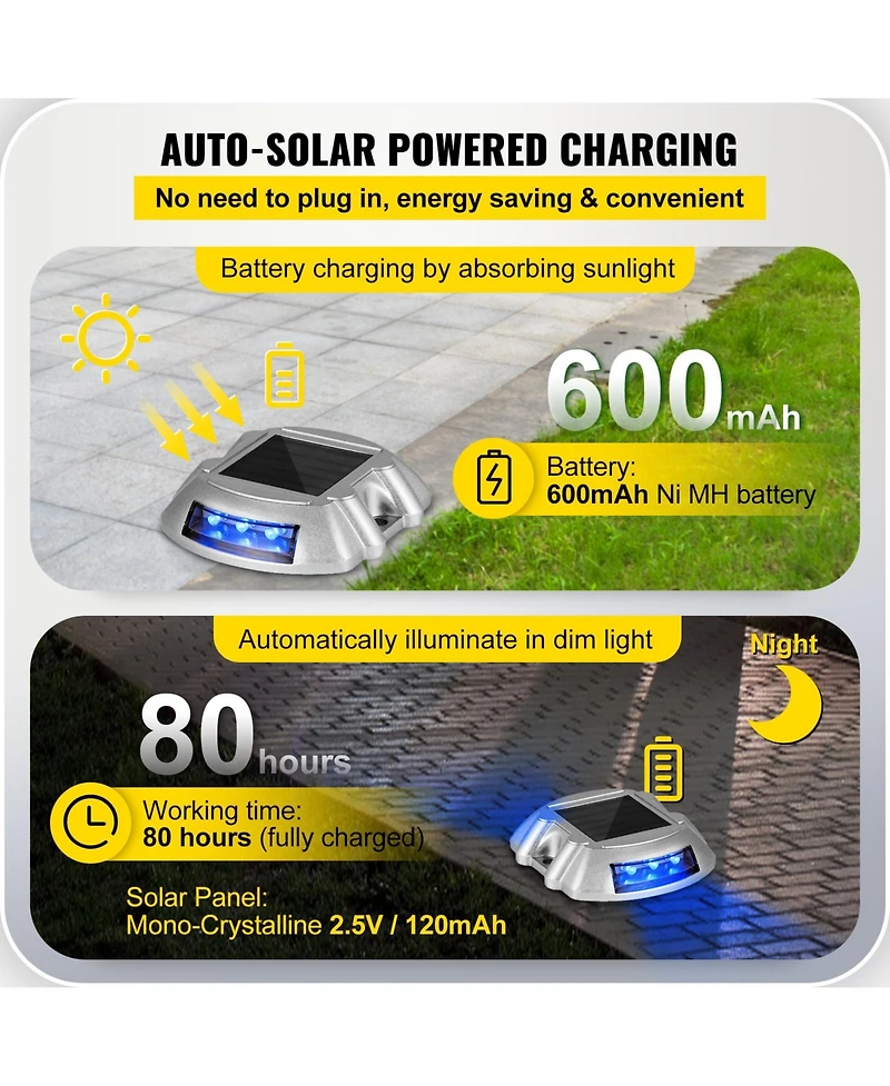 Vevor Driveway Lights, Solar Driveway Lights 24-Pack, Dock lights with Switch, in Blue