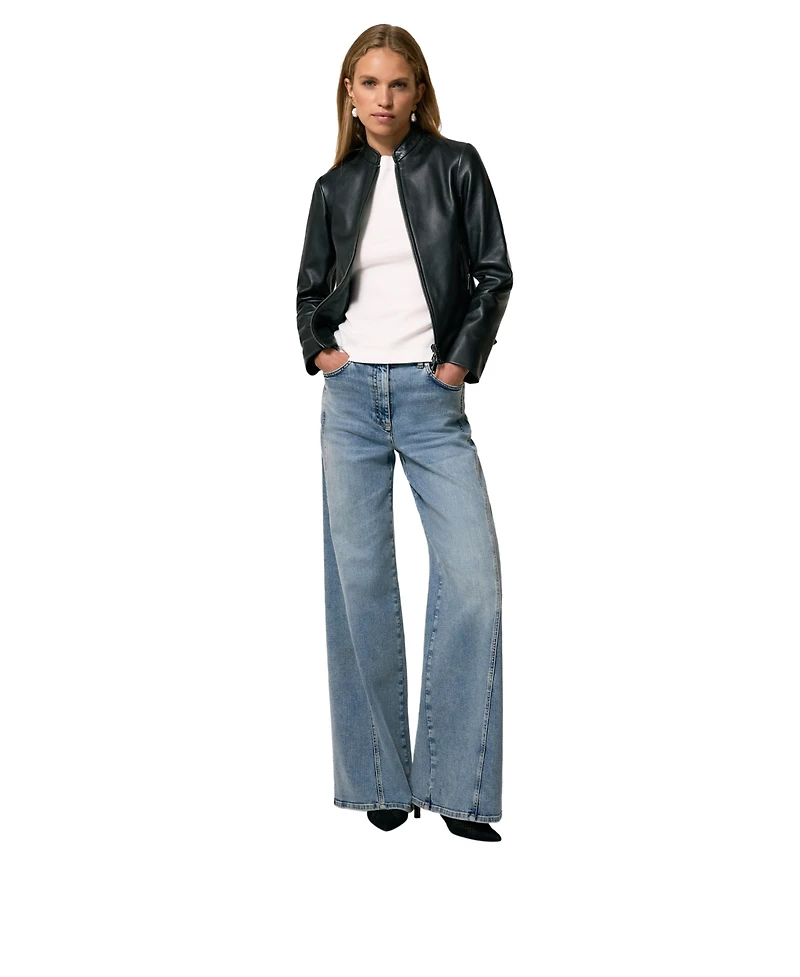 Reiss Women's Allie Leather Collarless Biker Jacket