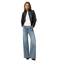 Reiss Women's Allie Leather Collarless Biker Jacket