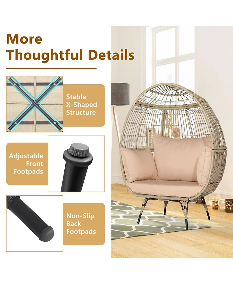 Costway Patio Oversized Rattan Egg Chair Lounge Basket with 4 Cushions for Indoor Outdoor